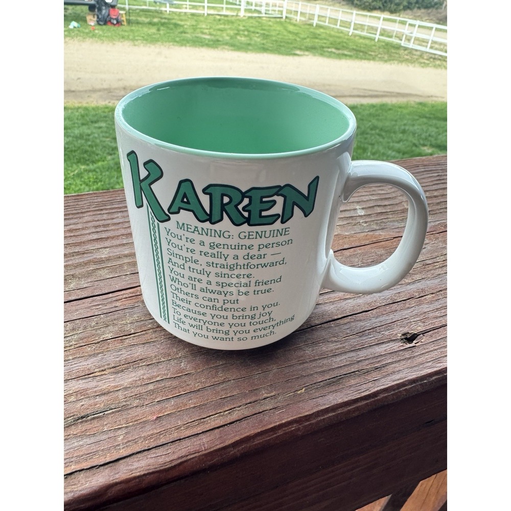 Vtg KAREN Coffee Mug Name Meaning Genuine Papel Poetry Marci G Vintage 1980's